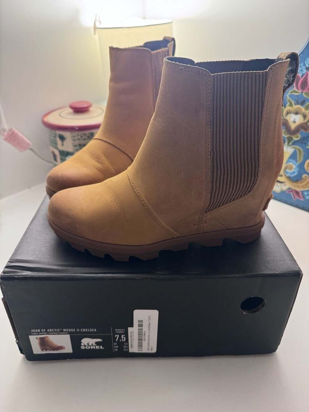 Sorel Joan of Arctic Wedge II Chelsea Boots Camel Brown Women's 7.5
